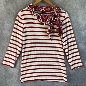 Brooks Brothers Stripe Shirt Women Medium M Red White Attacked Floral Neck Scarf